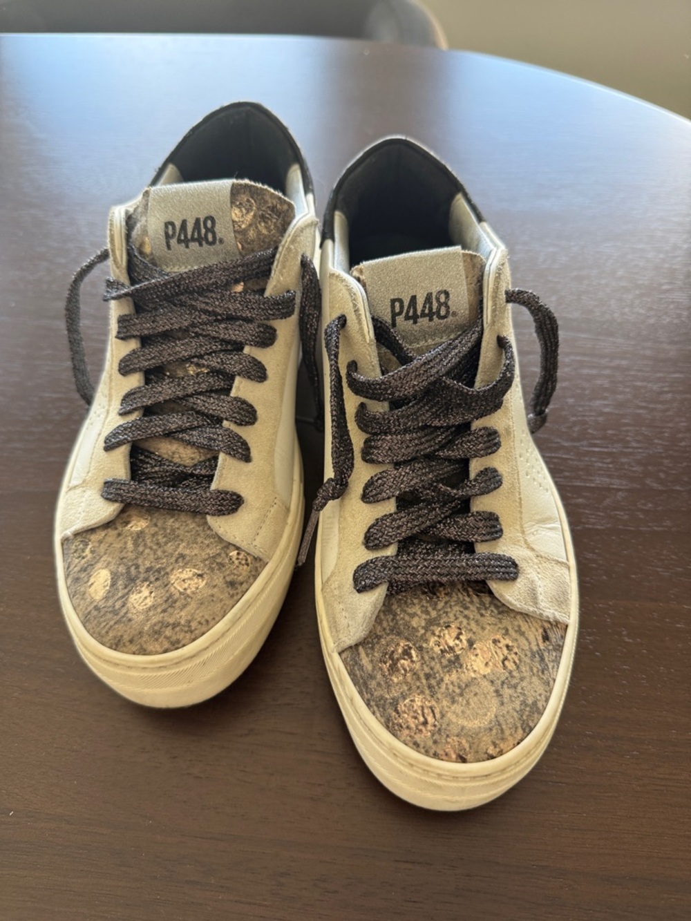P448 Low-Top Sneakers in Beige and Dark Brown with Textured Toe